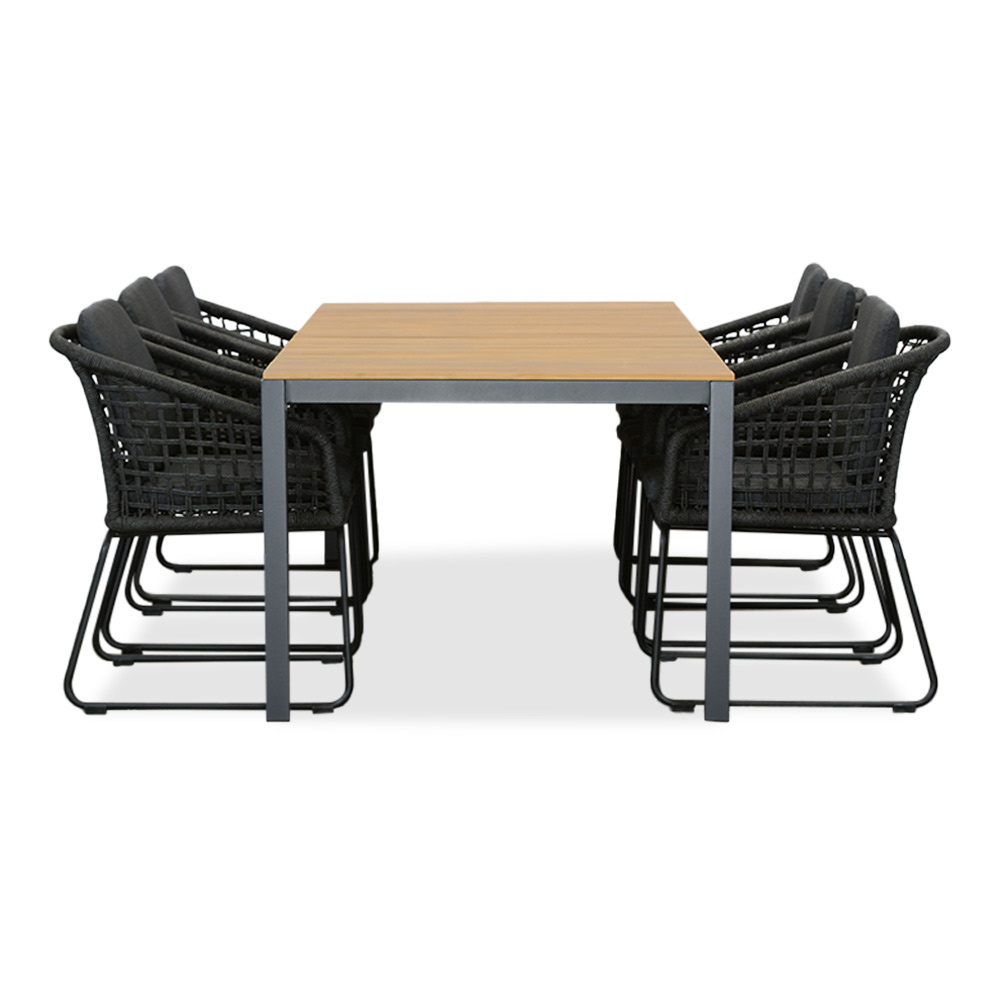 Delta/Tulum Lava Grey dining tuinset | 6 personen | teakhout + touw | 220cm