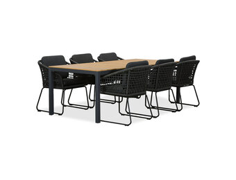 Delta/Tulum Lava Grey dining tuinset | 6 personen | teakhout + touw | 220cm
