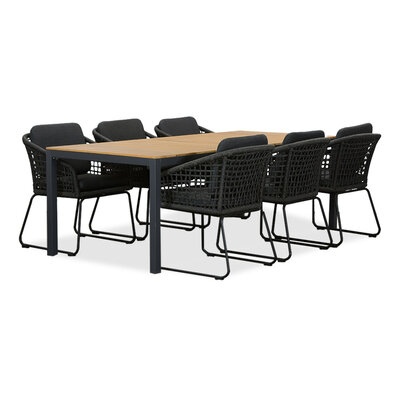 Delta/Tulum Lava Grey dining tuinset | 6 personen | teakhout + touw | 220cm