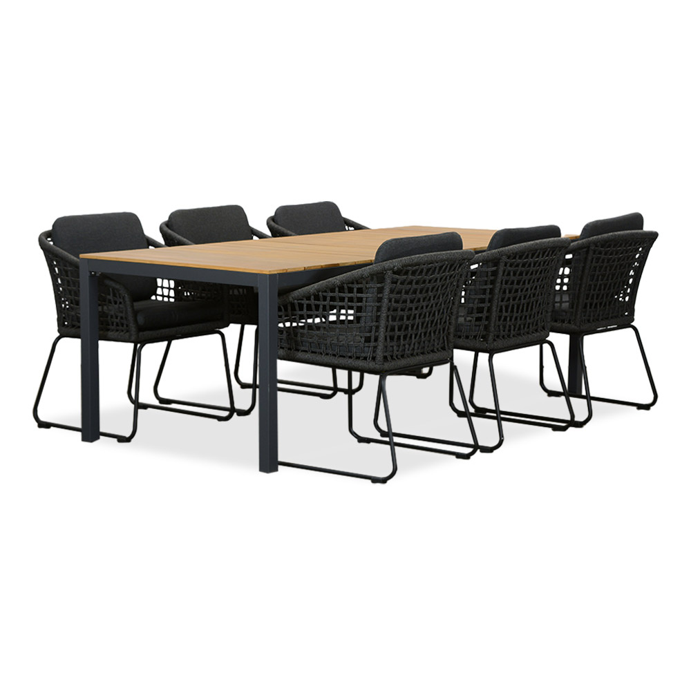Delta/Tulum Lava Grey dining tuinset | 6 personen | teakhout + touw | 220cm