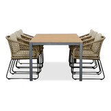 Delta/Tulum Sahara Dust dining tuinset | 6 personen | teakhout + touw | 220cm