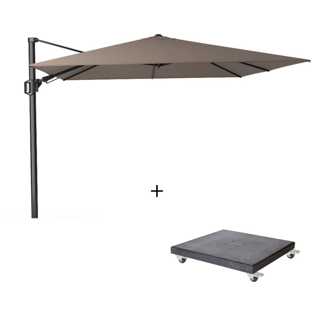 Challenger T² zweefparasol - premium doek | 300x300cm met Modena parasolvoet 90kg | Havana