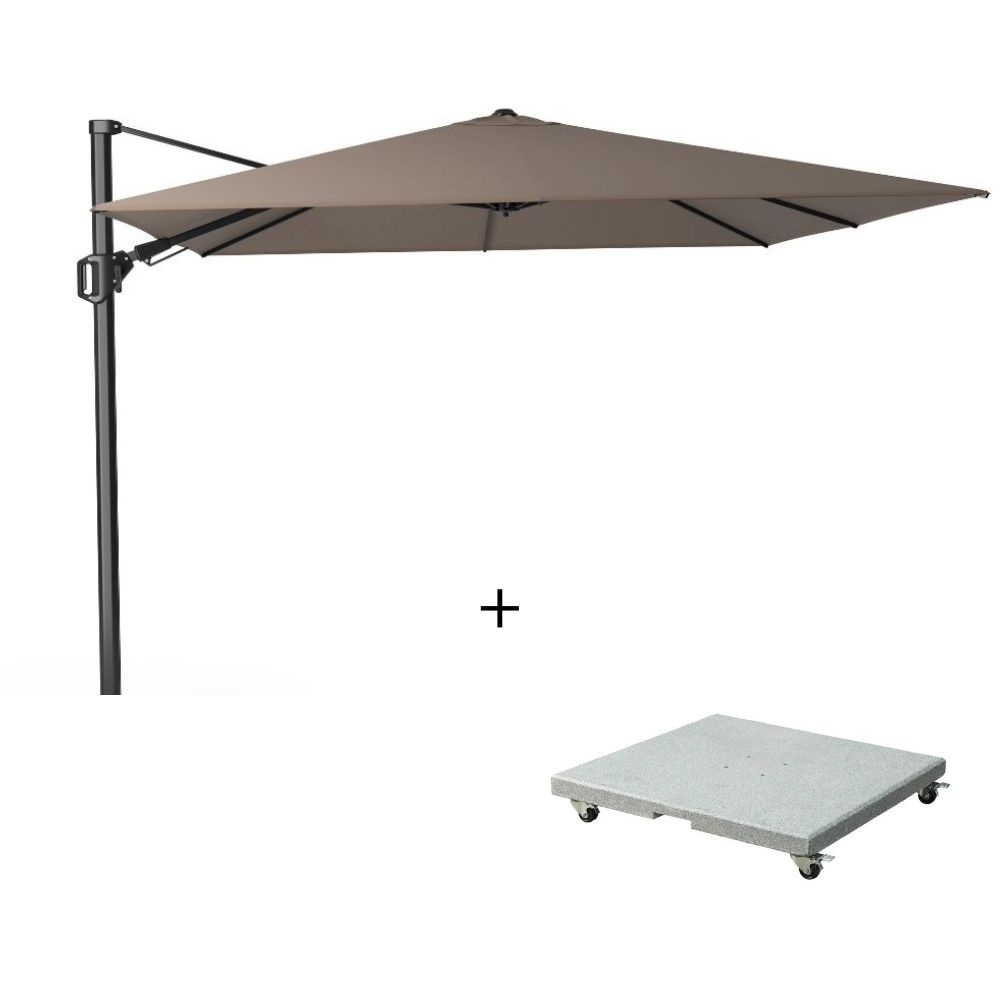 Challenger T² zweefparasol - premium doek | 300x300cm met Salerno parasolvoet 90kg | Havanna