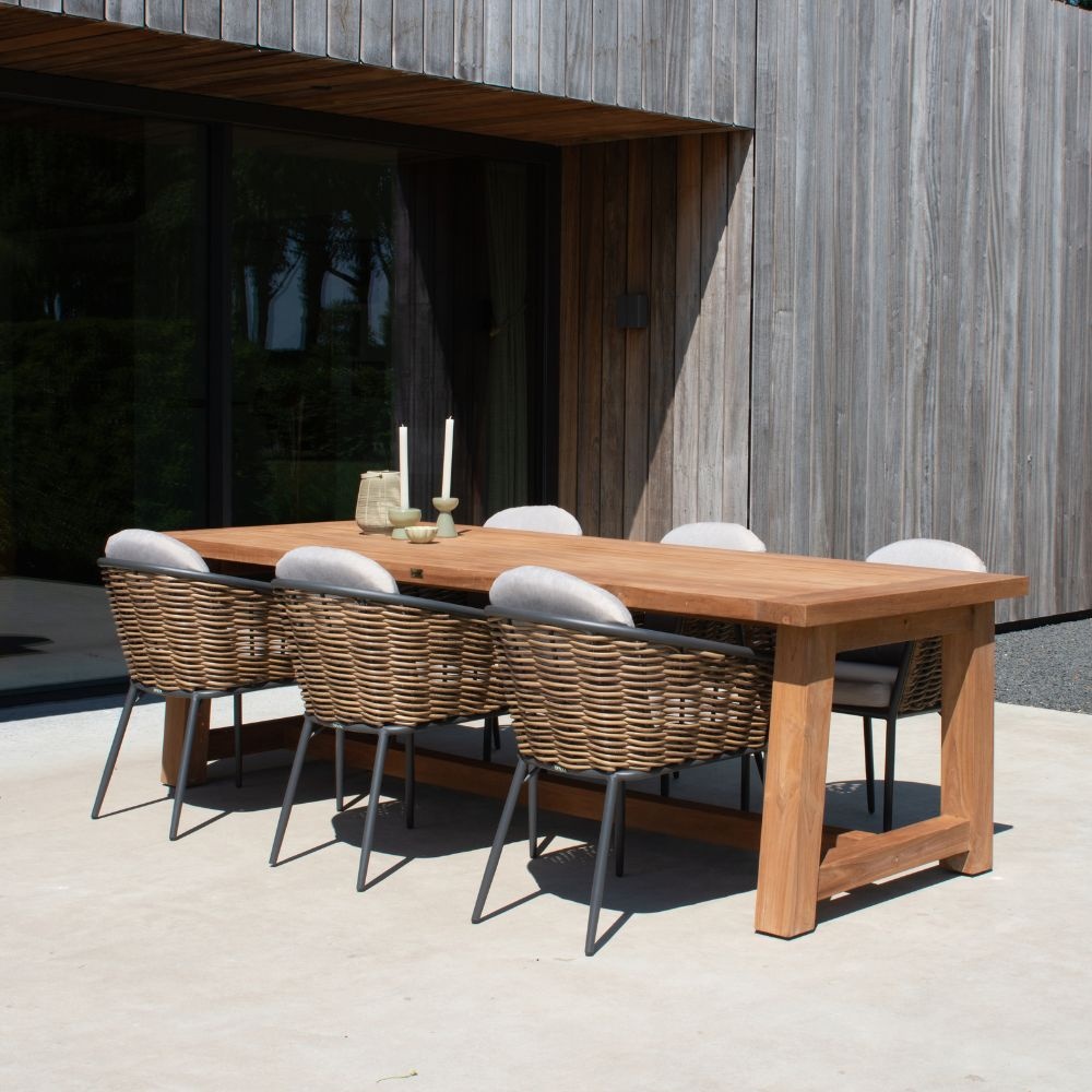 Alba/Lucca dining tuinset | 6 personen | teakhout + wicker | 250cm