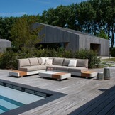 Verona hoek loungeset met all weather kussens 6 personen | aluminium + teakhout | beige | 4-delig - 345x275cm