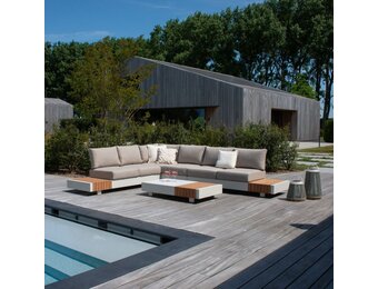 Verona hoek loungeset met all weather kussens 6 personen | aluminium + teakhout | beige | 4-delig - 339x269cm