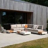 Verona hoek loungeset met all weather kussens 6 personen | aluminium + teakhout | beige | 4-delig - 345x275cm