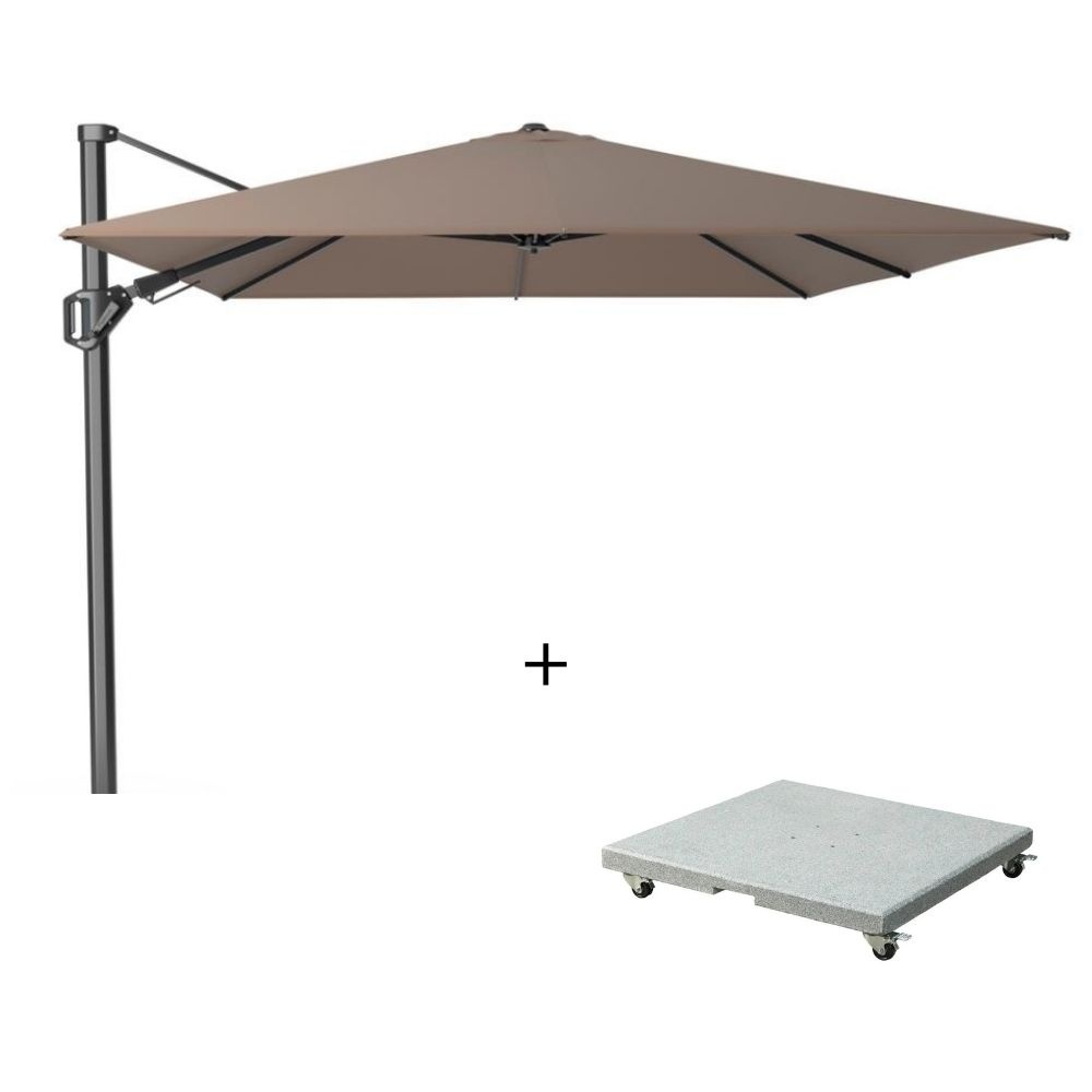 Challenger T² zweefparasol - premium doek | 350x260cm met Salerno parasolvoet 90kg | Havanna afbeelding