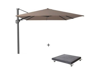 Challenger T² zweefparasol - premium doek | 350x260cm met Modena parasolvoet 90kg | Havana