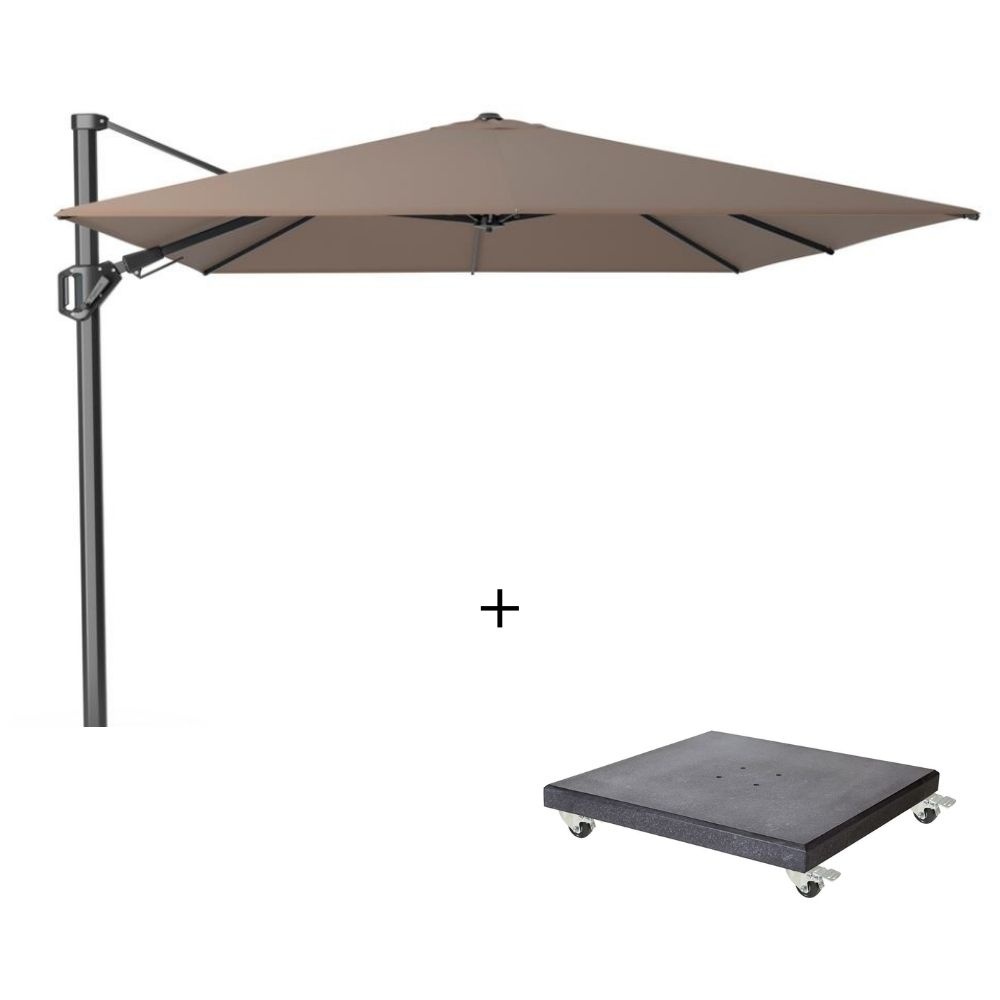 Challenger T² zweefparasol - premium doek | 350x260cm met Modena parasolvoet 90kg | Havanna