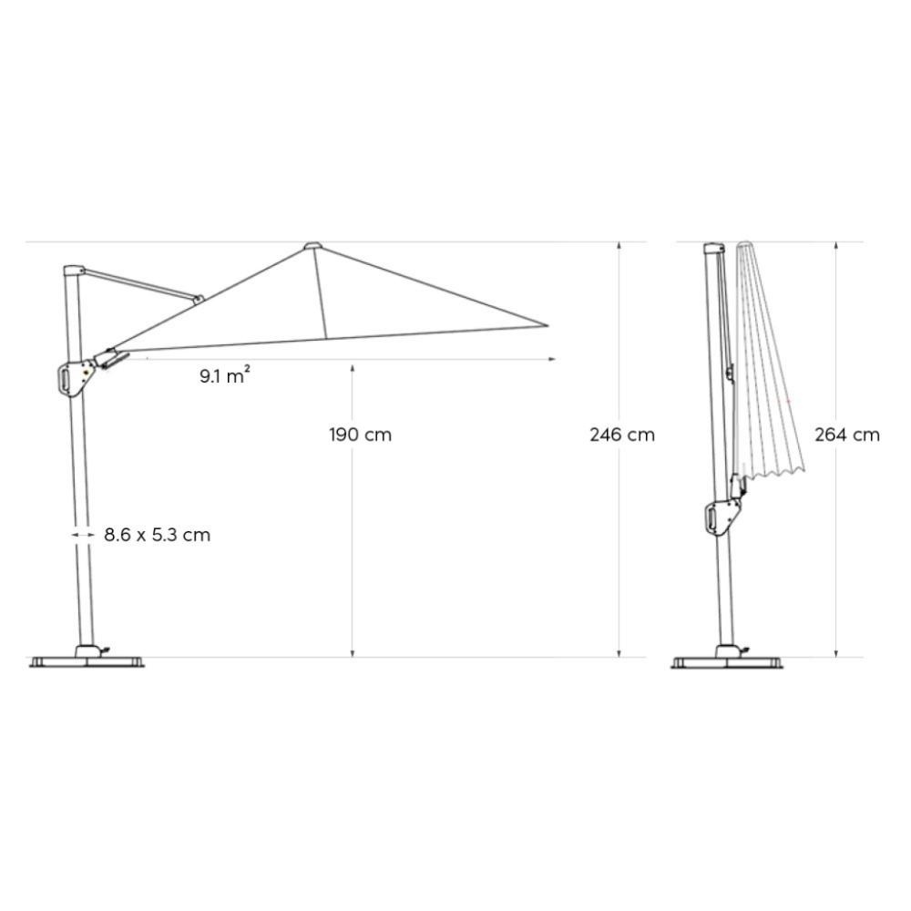Challenger T² zweefparasol - premium doek | 350x260cm met parasolvoet 90kg | Havanna
