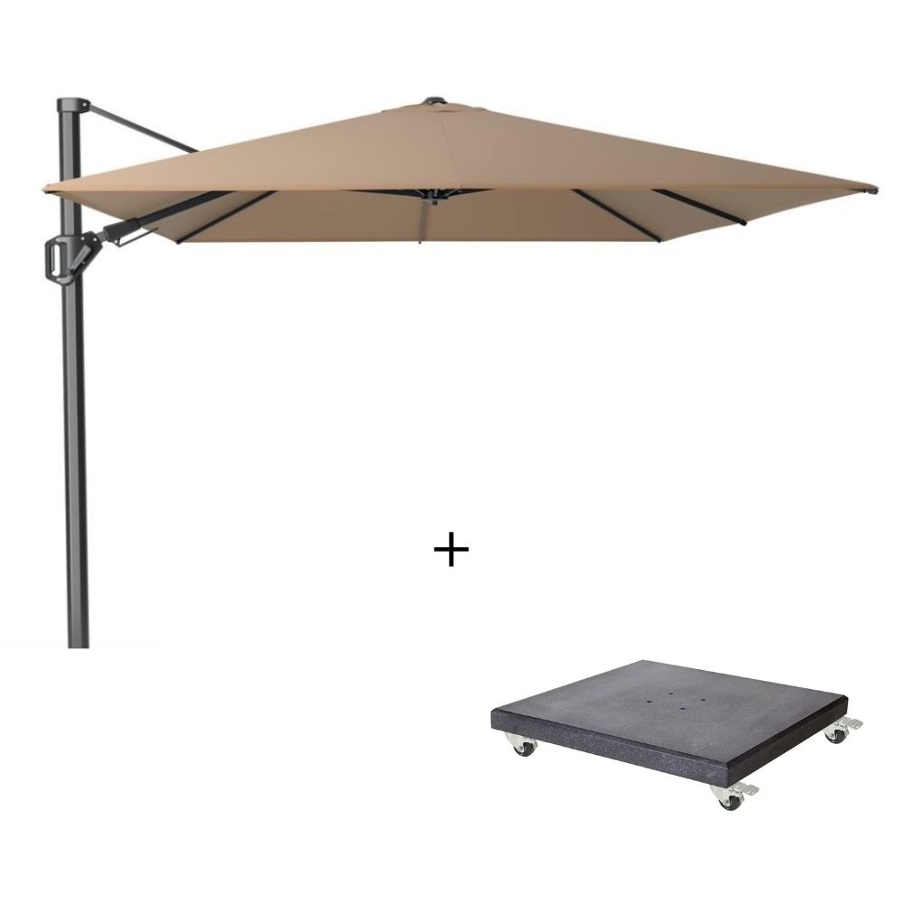 Challenger T² zweefparasol | 350x260cm met Modena parasolvoet 90kg | taupe afbeelding