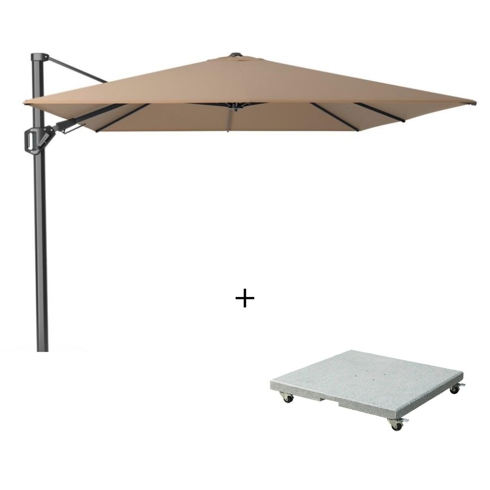 Challenger T² zweefparasol | 350x260cm met Salerno parasolvoet 90kg | taupe afbeelding