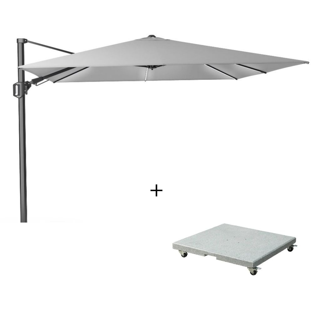 Challenger T² Glow zweefparasol | 300x300cm met Salerno parasolvoet 90kg | Light Grey