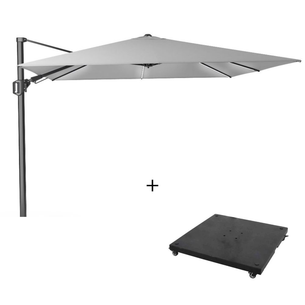 Challenger T² Glow zweefparasol | 300x300cm met parasolvoet 90kg | Light Grey