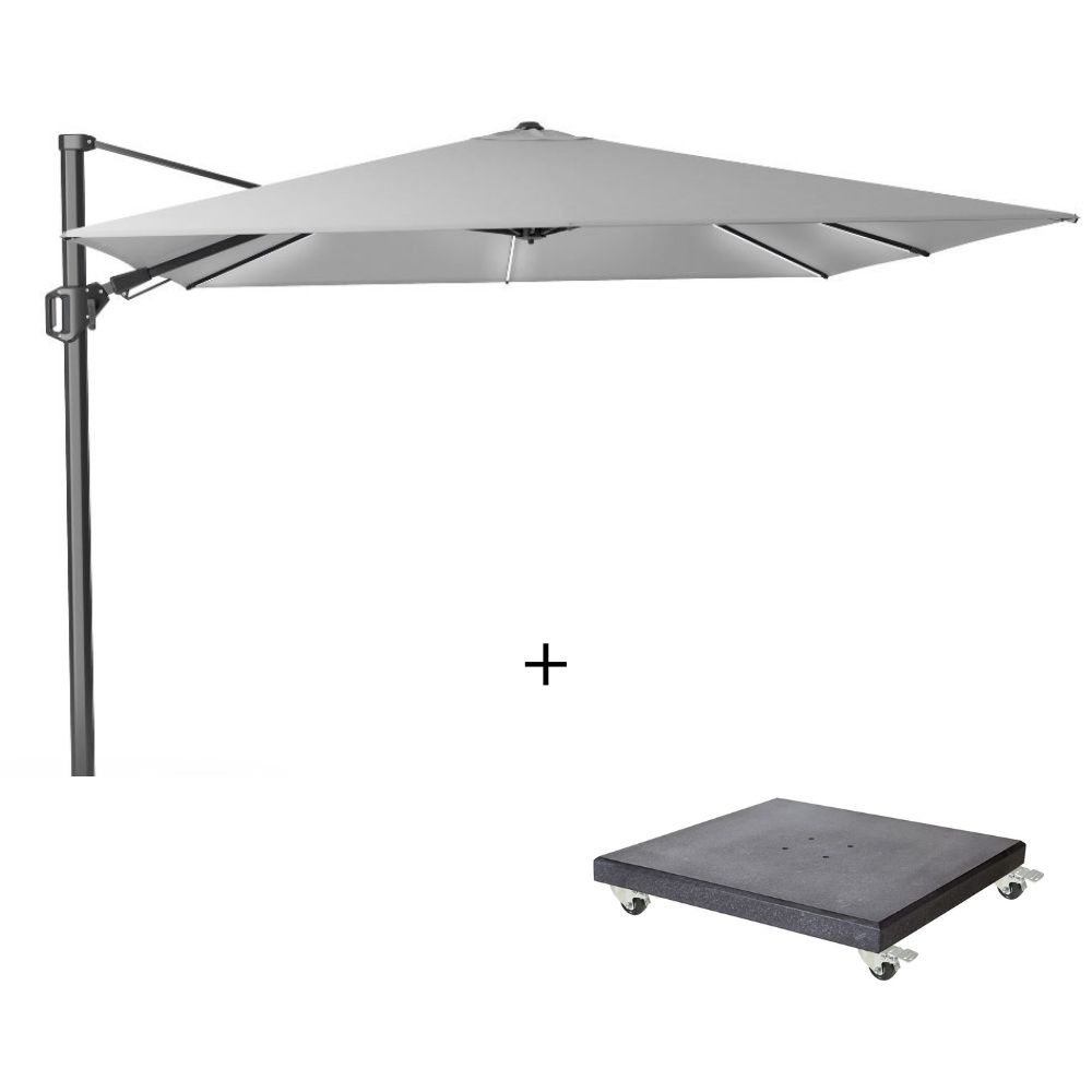 Challenger T² Glow zweefparasol | 300x300cm met Modena parasolvoet 90kg | Light Grey