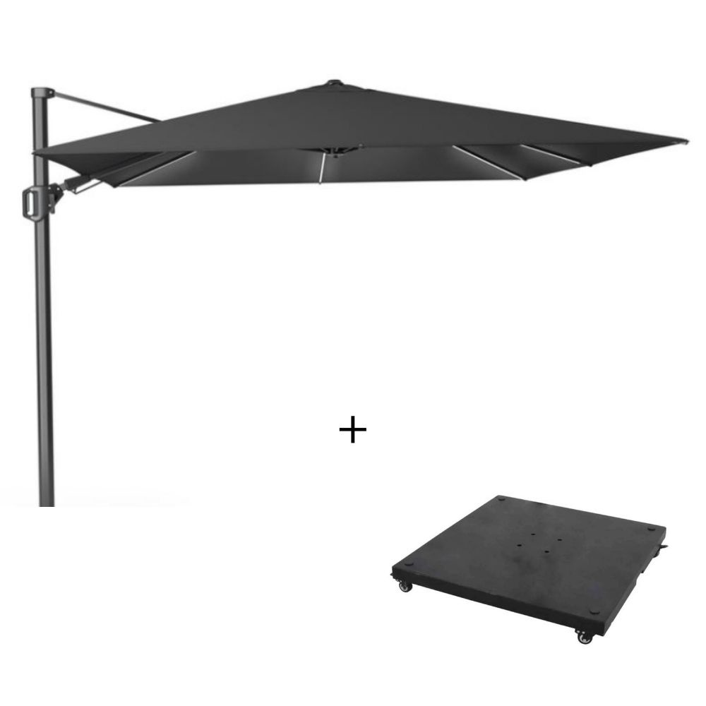 Challenger T² Glow zweefparasol - premium doek | 300x300cm met parasolvoet 90kg | Faded Black