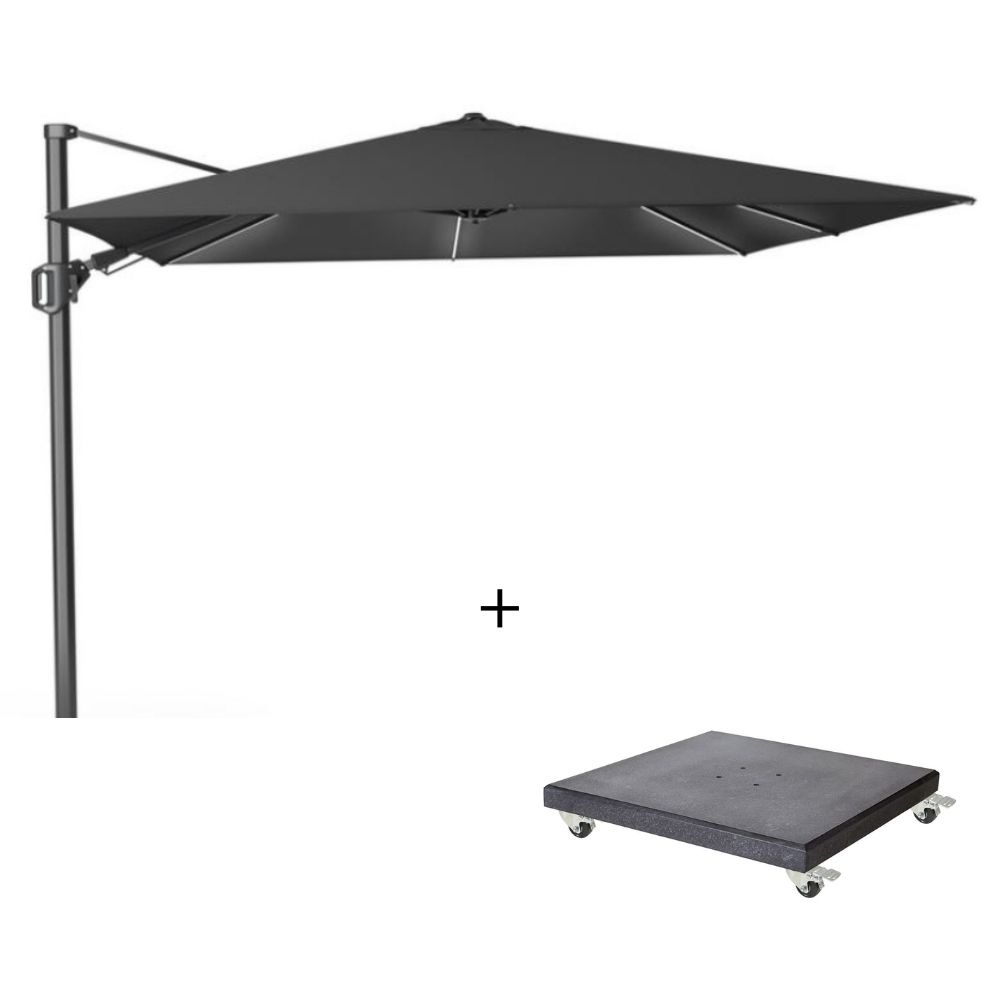 Challenger T² Glow zweefparasol - premium doek | 300x300cm met Modena parasolvoet 90kg | Faded Black