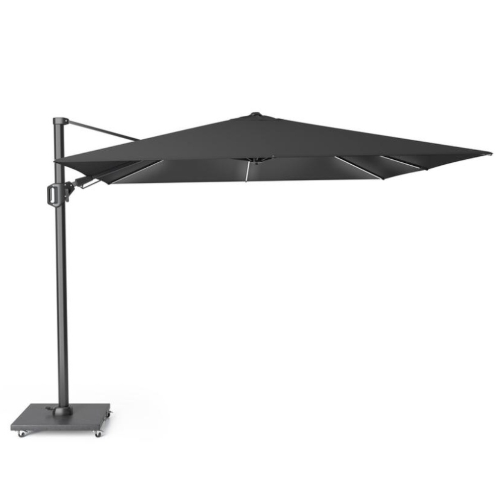 Challenger T² Glow zweefparasol - premium doek | 300x300cm met Modena parasolvoet 90kg | Faded Black