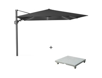 Challenger T² Glow zweefparasol - premium doek | 300x300cm met Salerno parasolvoet 90kg | Faded Black