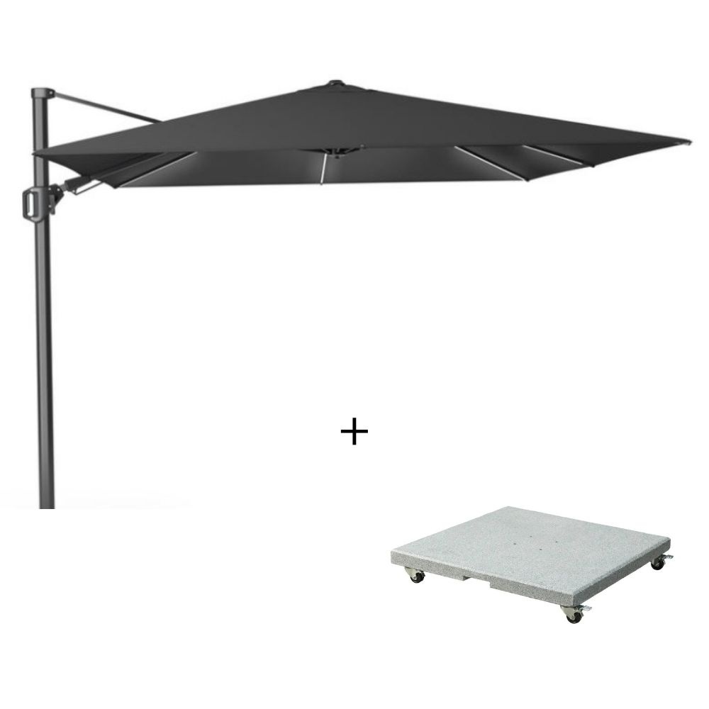 Challenger T² Glow zweefparasol - premium doek | 300x300cm met Salerno parasolvoet 90kg | Faded Black afbeelding