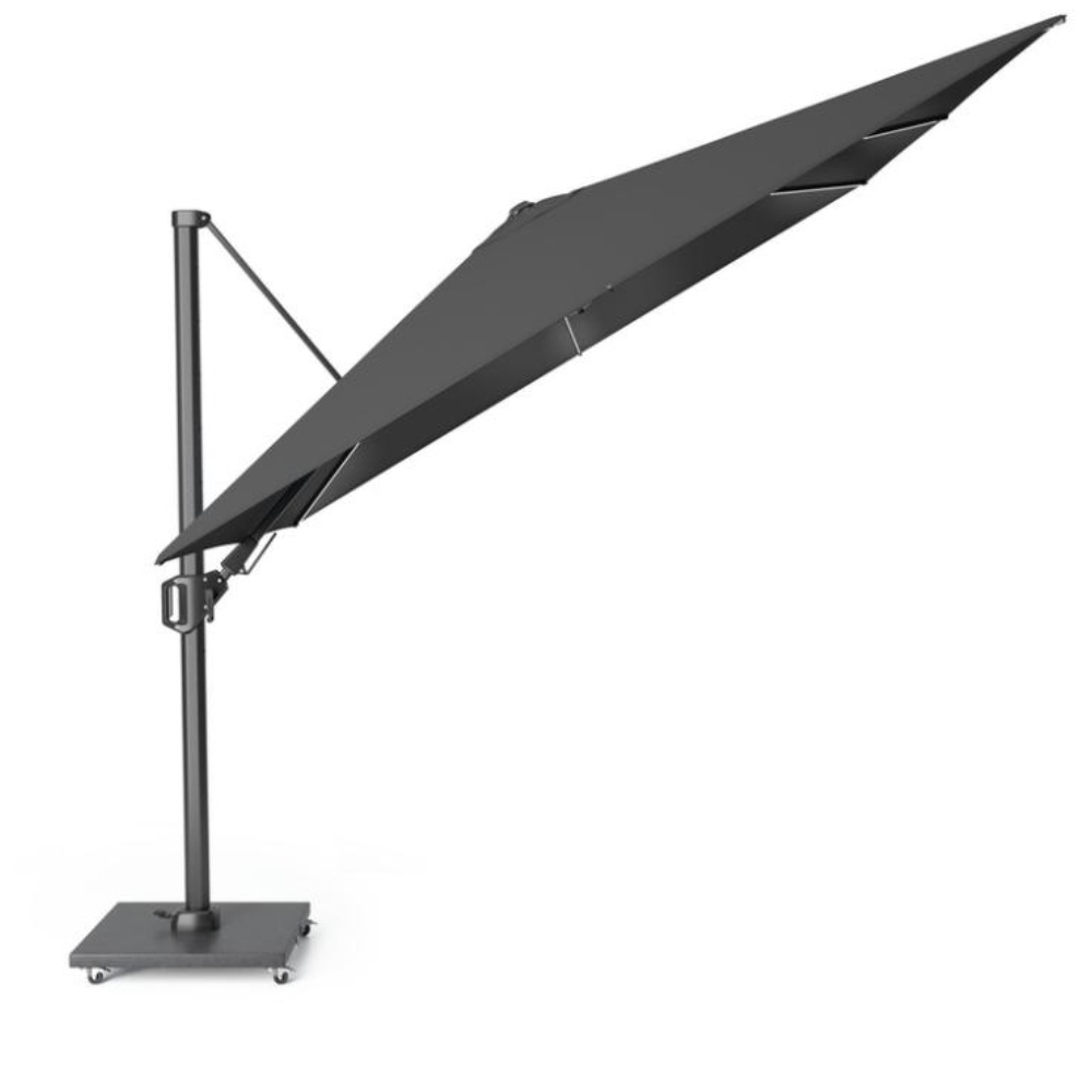 Challenger T² Glow zweefparasol - premium doek | 300x300cm met Salerno parasolvoet 90kg | Faded Black