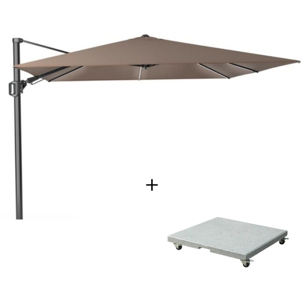 Challenger T² Glow zweefparasol - premium doek | 300x300cm met Salerno parasolvoet 90kg | Havanna afbeelding