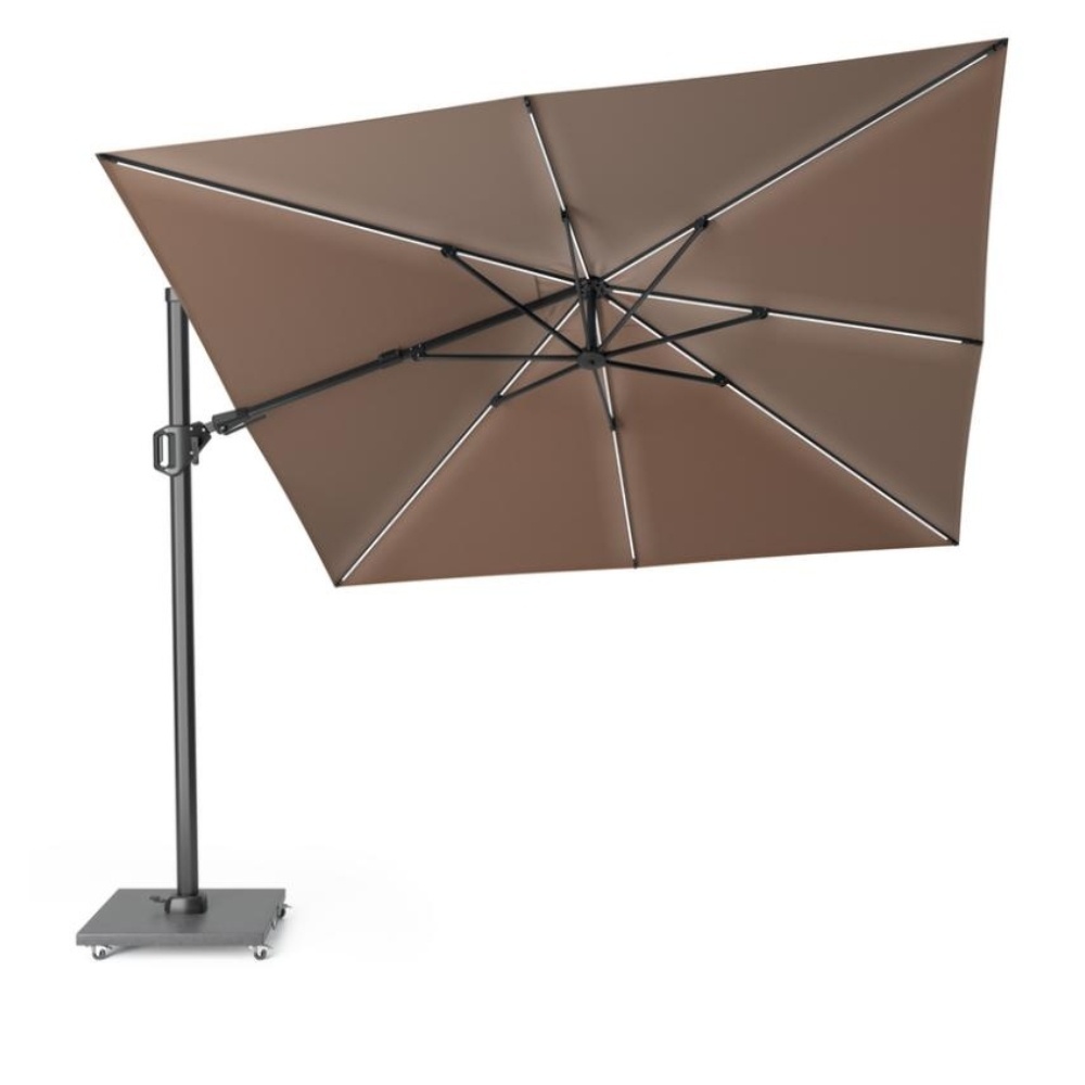 Challenger T² Glow zweefparasol - premium doek | 300x300cm met Salerno parasolvoet 90kg | Havanna