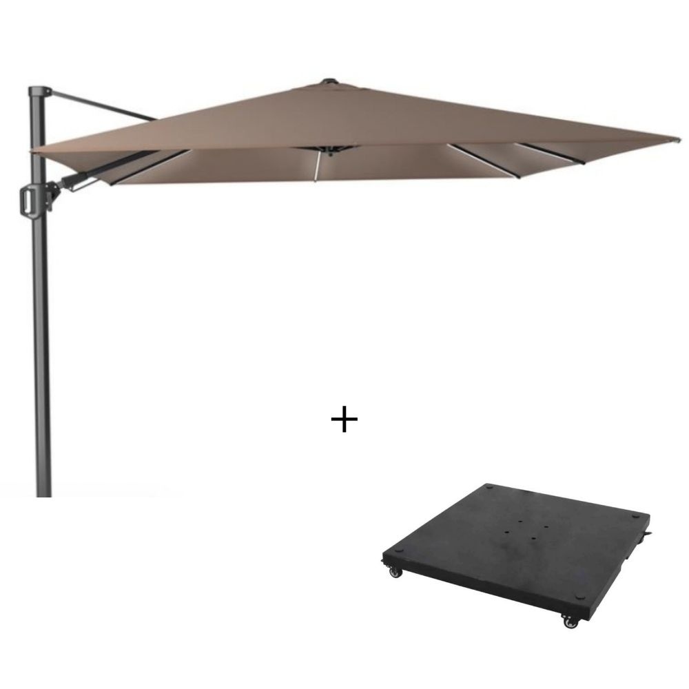 Challenger T² Glow zweefparasol - premium doek | 300x300cm met parasolvoet 90kg | Havanna