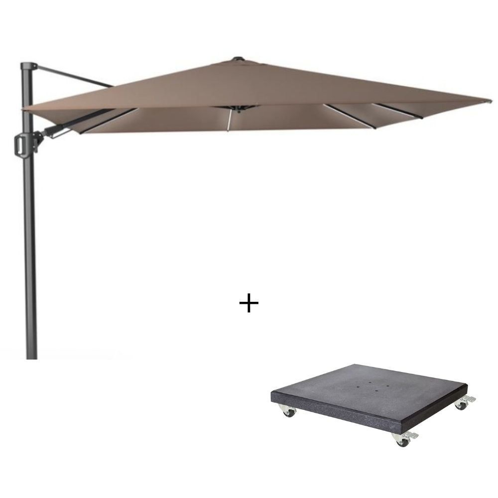 Challenger T² Glow zweefparasol - premium doek | 300x300cm met Modena parasolvoet 90kg | Havanna