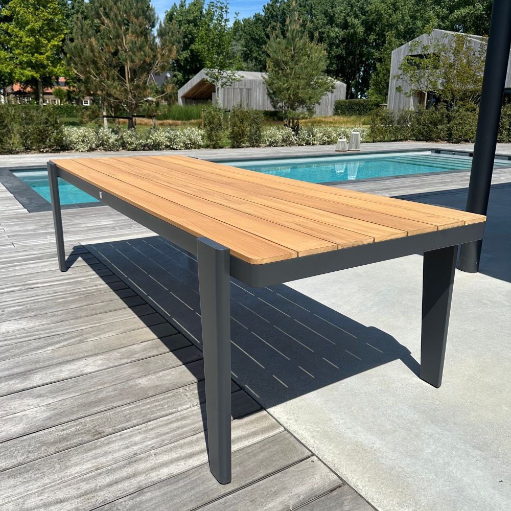 Vigo/Carlos taupe dining tuinset | 6 personen | teakhout + wicker | 260cm