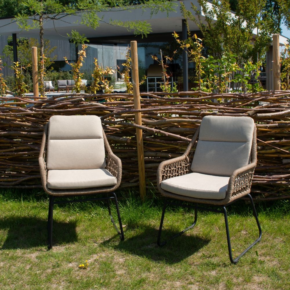 Velora/Valencia Sahara Dust dining tuinset | 6 personen | travertin + touw | 250cm