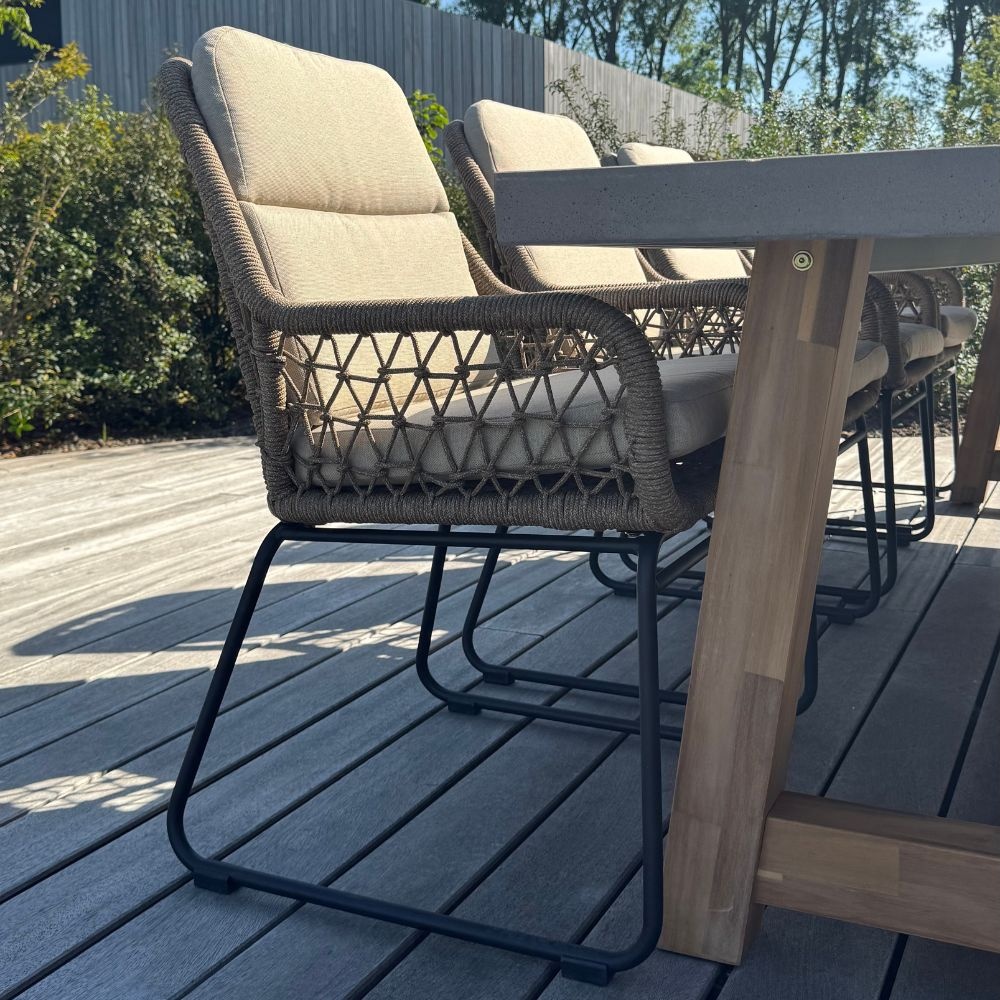 Veltis/Valencia Sahara Dust dining tuinset | 8 personen | betonlook + touw | 300cm