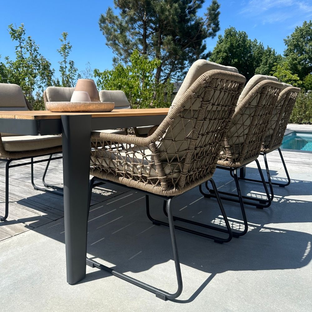 Veltis/Valencia Sahara Dust dining tuinset | 8 personen | betonlook + touw | 300cm