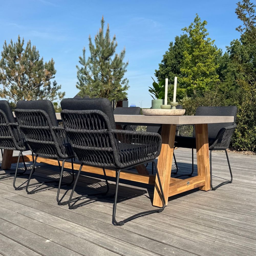 Palau/Harper Lava Grey dining tuinset | 4 personen | teakhout + touw | 120cm