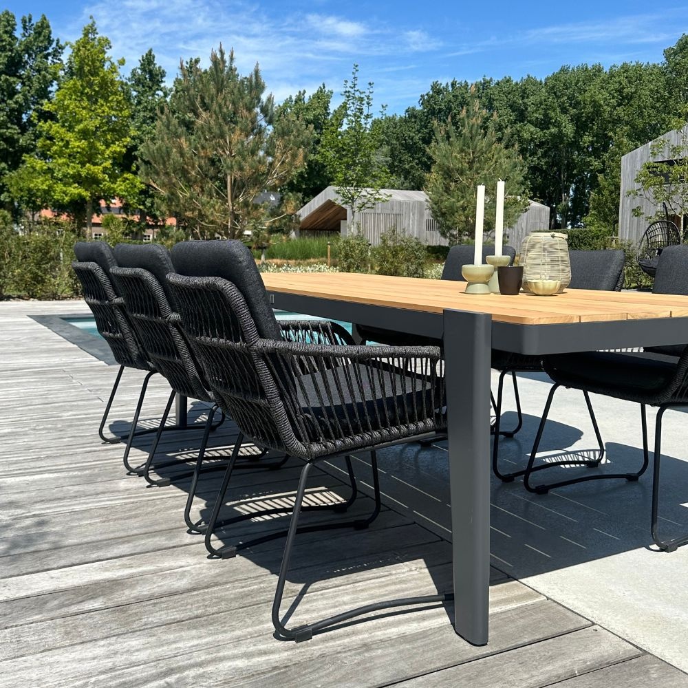 Palau/Harper Lava Grey dining tuinset | 4 personen | teakhout + touw | 120cm
