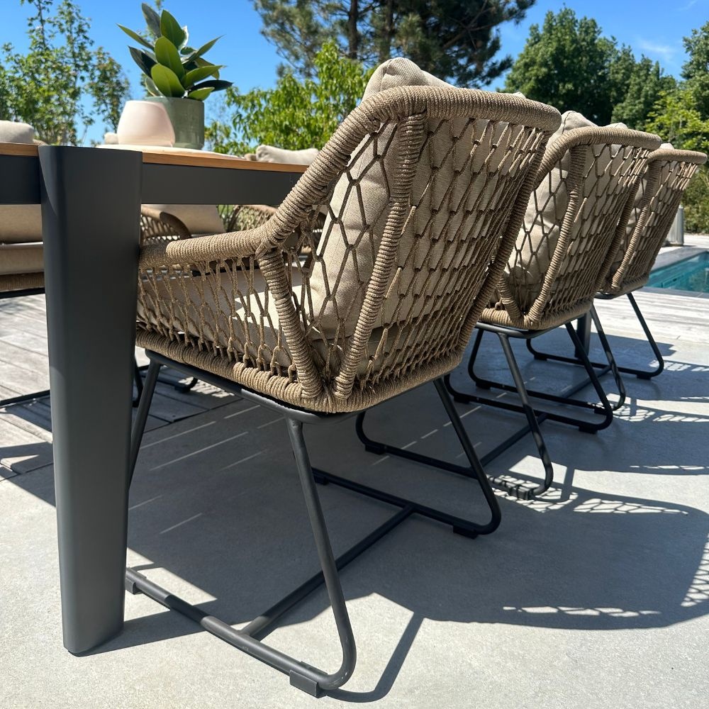 Alba/Portofino Sahara Dust dining tuinset | 6 personen | teakhout + touw | 250cm