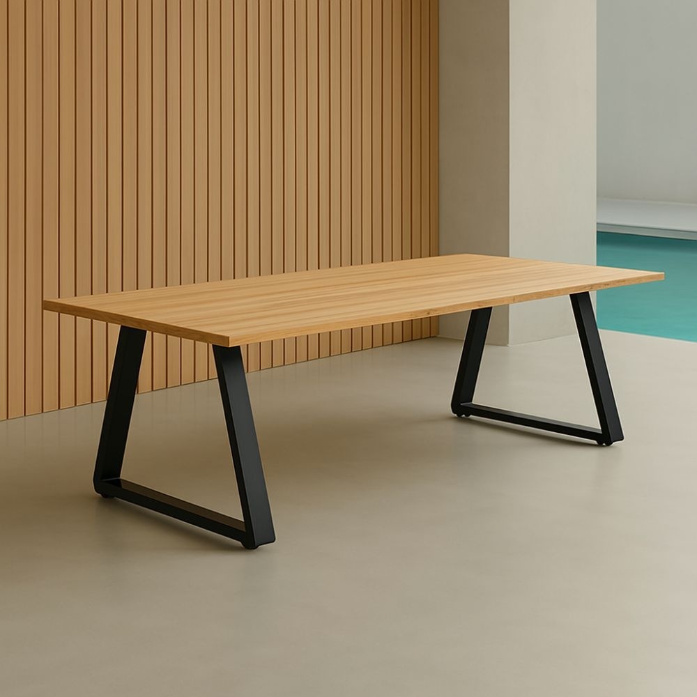Elena/Portofino zwart dining tuinset | 6 personen | teakhout + touw | 240cm