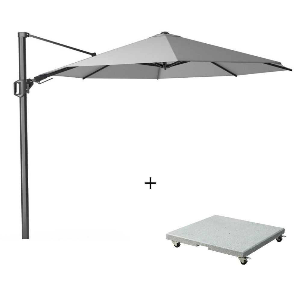 Challenger T² zweefparasol | Ø350cm rond met Salerno parasolvoet 90kg | Light Grey afbeelding