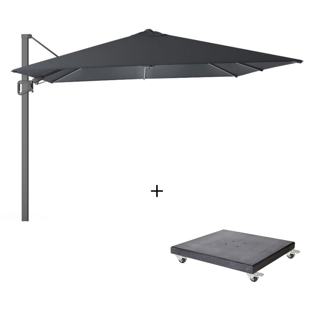 Milano T² zweefparasol - inclusief LED | 300x300cm met Modena parasolvoet 90kg | antraciet