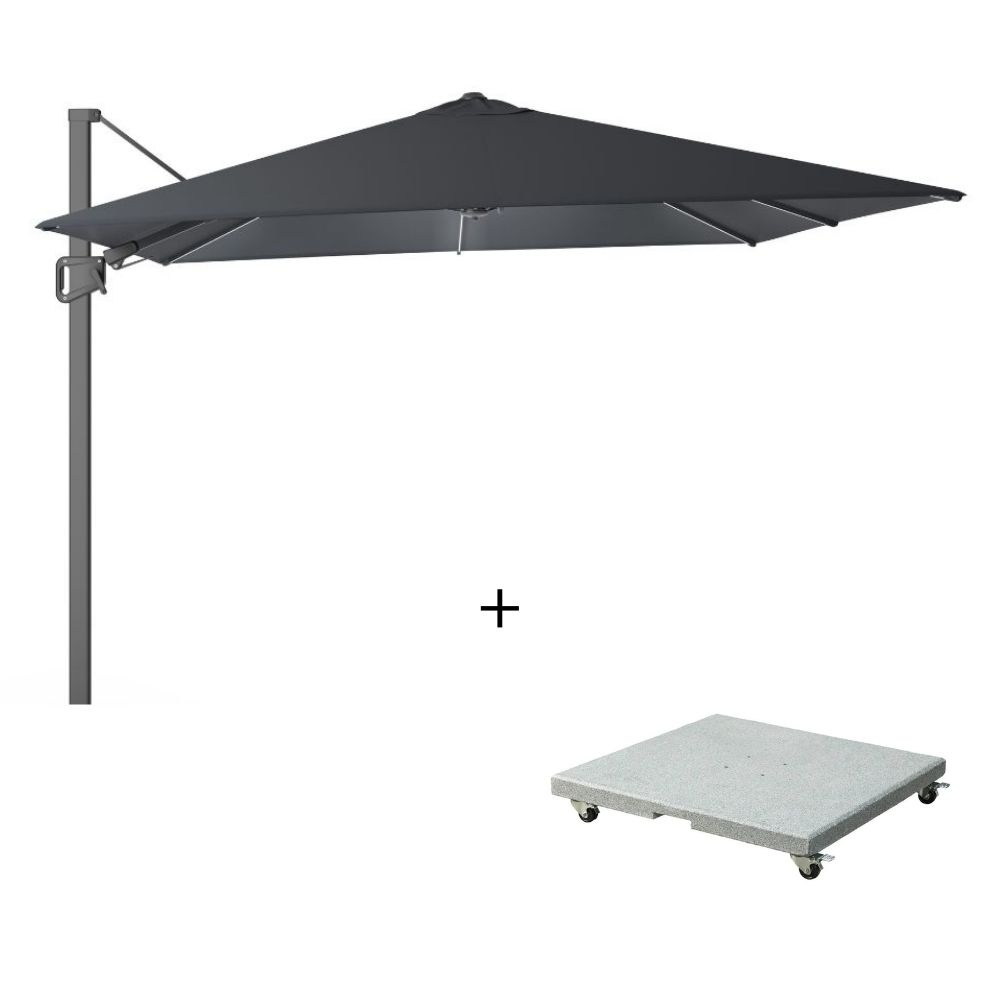 Milano T² zweefparasol - inclusief LED | 300x300cm met Salerno parasolvoet 90kg | antraciet afbeelding