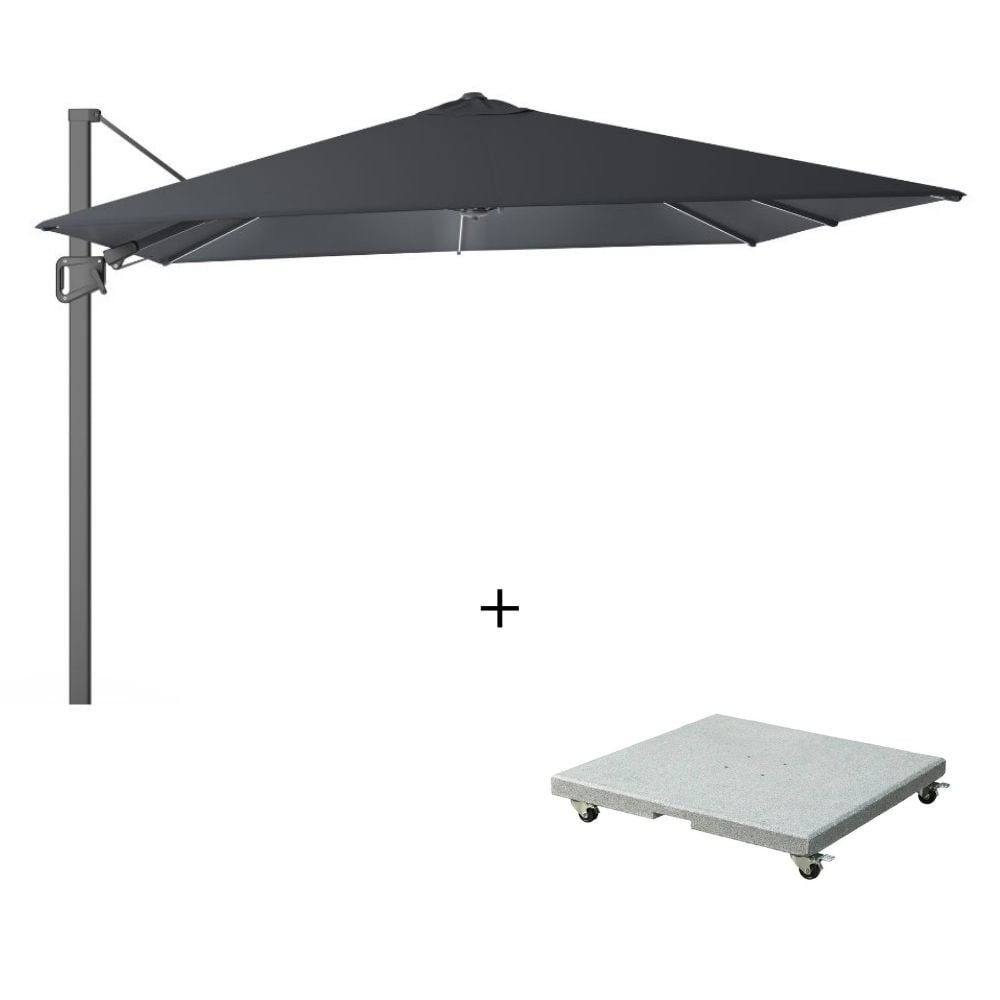 Milano T² zweefparasol - inclusief LED | 300x300cm met Salerno parasolvoet 90kg | antraciet