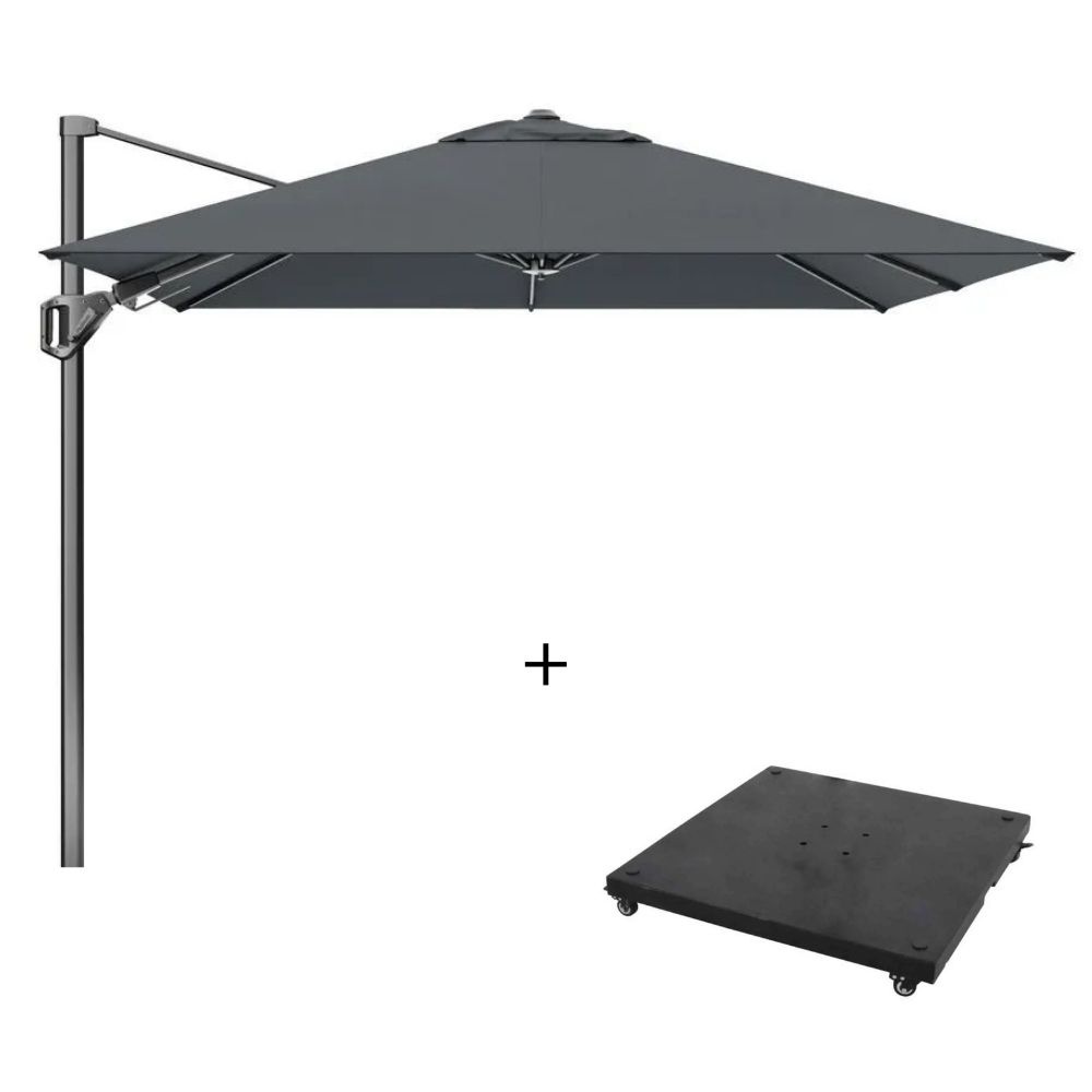 Voyager T² zweefparasol 270x270cm | antraciet + Parasolvoet granietplaat 90kg