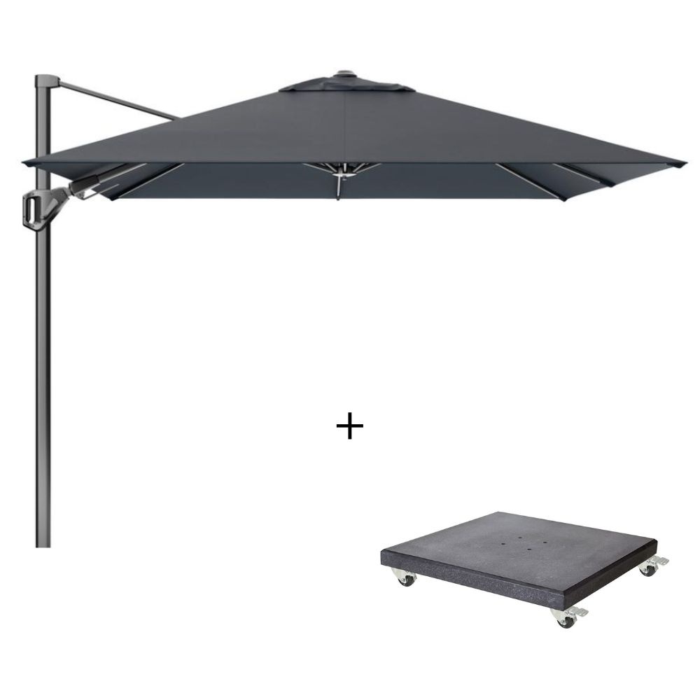 Voyager T² zweefparasol - premium doek | 270x270cm met Modena parasolvoet 90kg | Faded Black