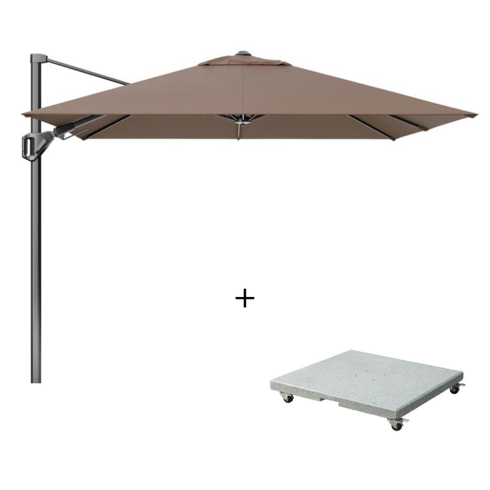 Voyager T² zweefparasol - premium doek | 270x270cm met Salerno parasolvoet 90kg | Havanna