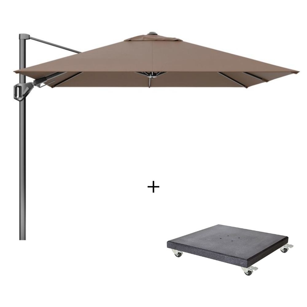 Voyager T² zweefparasol - premium doek | 270x270cm met Modena parasolvoet 90kg | Havanna