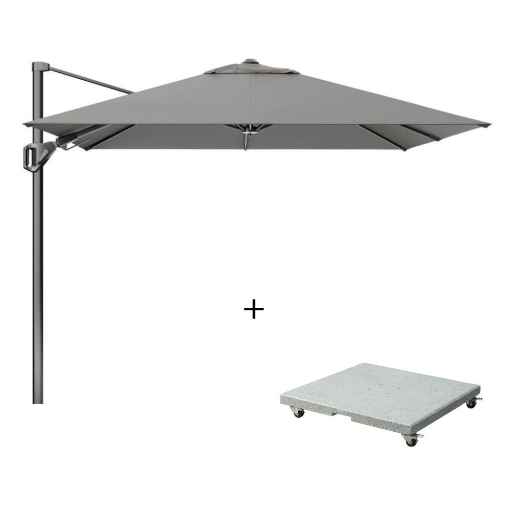 Voyager T² zweefparasol - premium doek | 270x270cm met Salerno parasolvoet 90kg | Manhattan