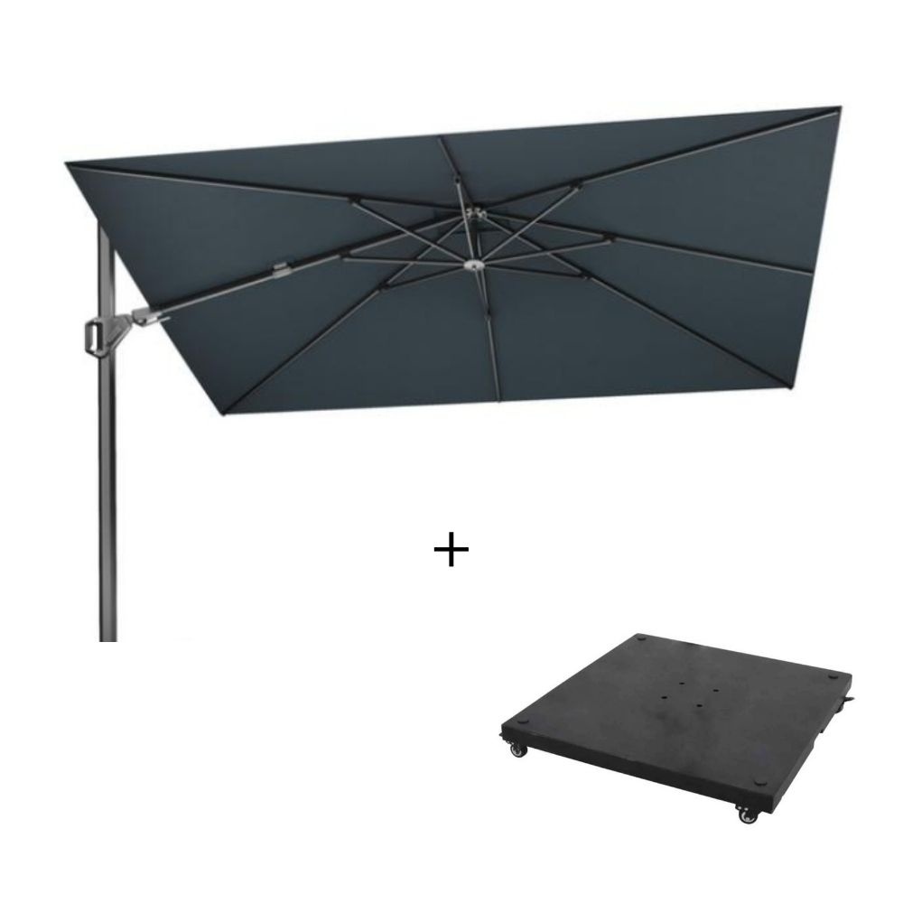 Challenger T² zweefparasol - premium doek | 260x350cm met parasolvoet 90kg | Faded Black