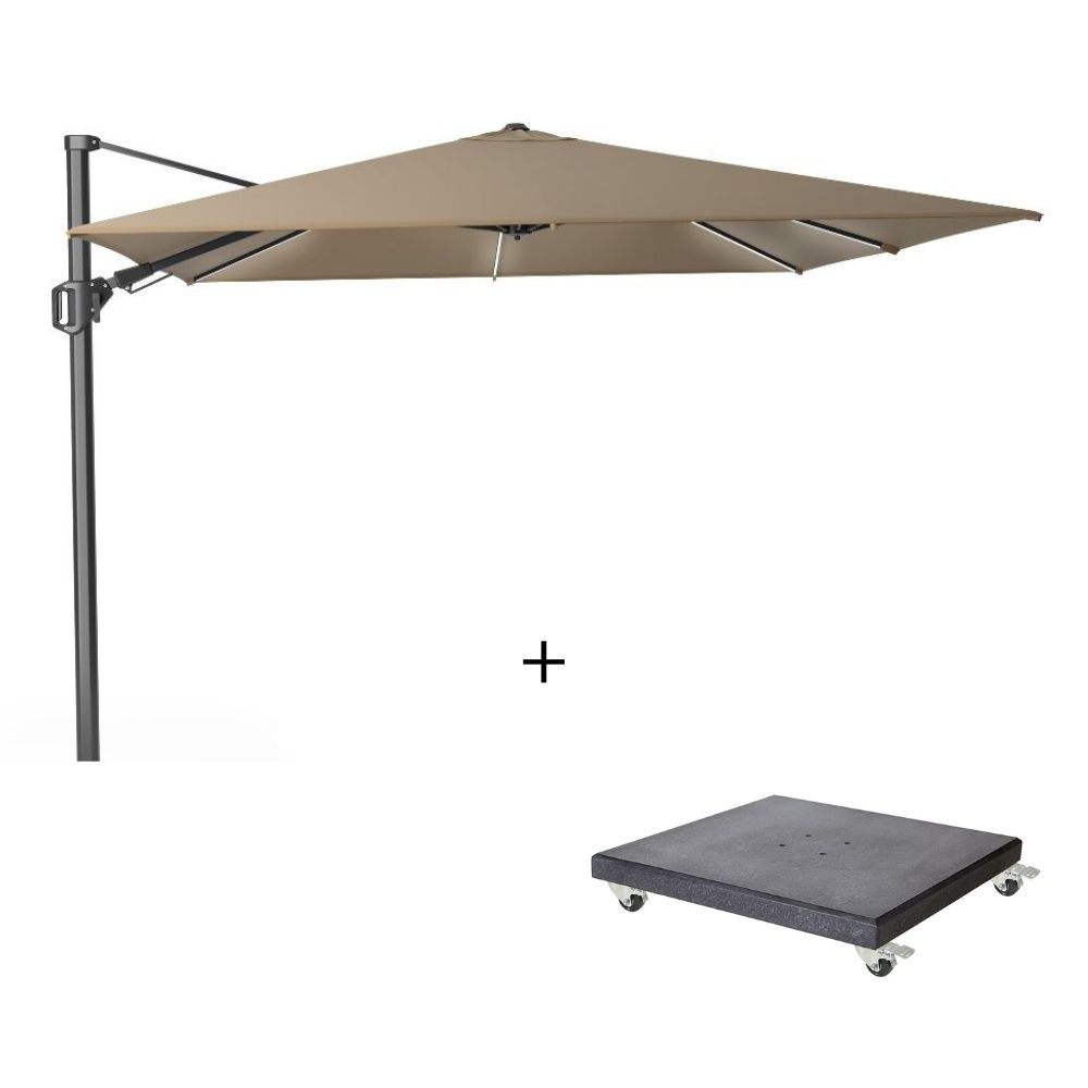Challenger T² Glow zweefparasol | 300x300cm met Modena parasolvoet 90kg | taupe afbeelding