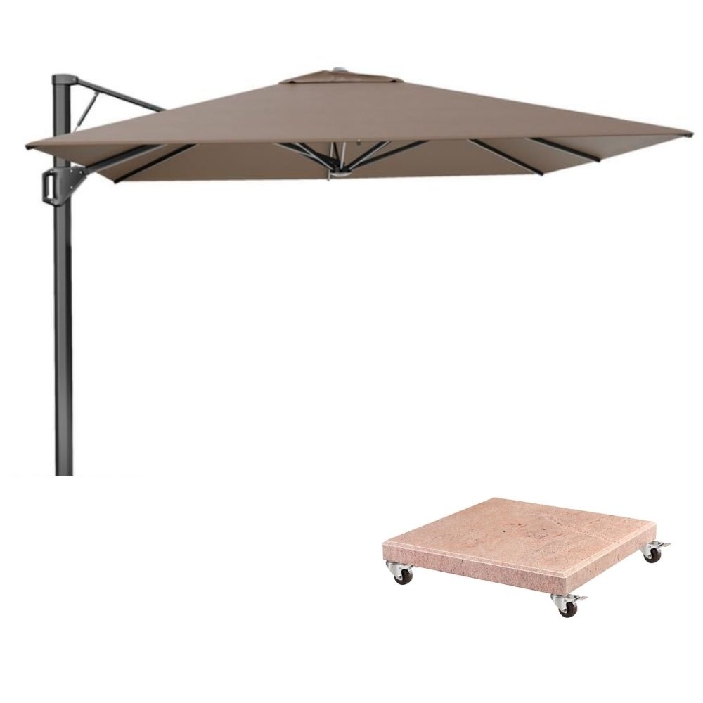 Beaufort zweefparasol - premium doek | 320x320cm met Venezia parasolvoet 120kg | Havanna
